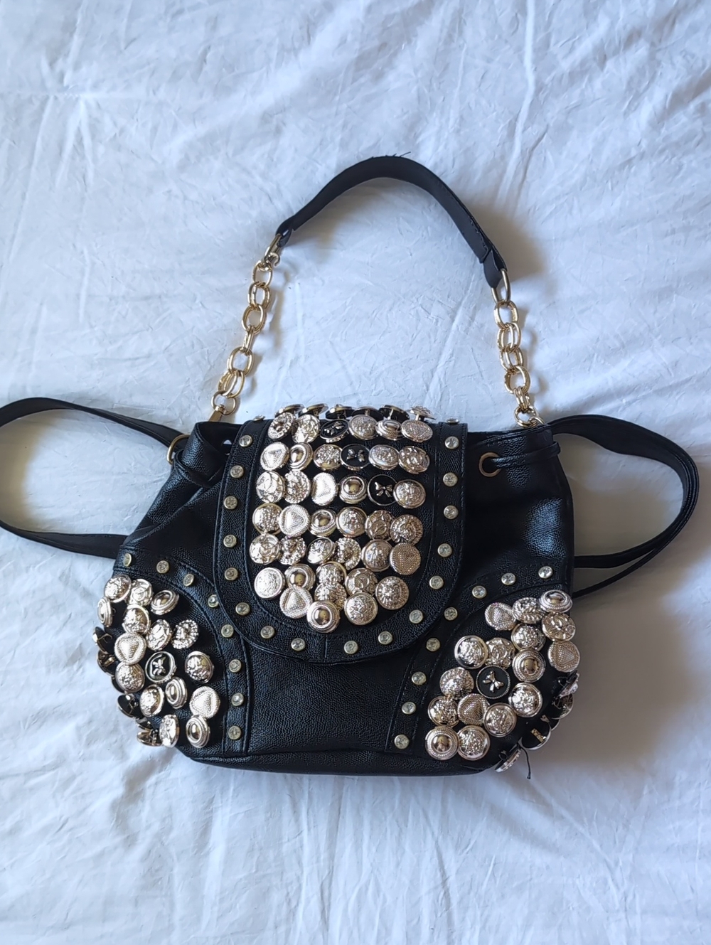 Vintage Pleather Maximal Studded Button Bag/Backpack